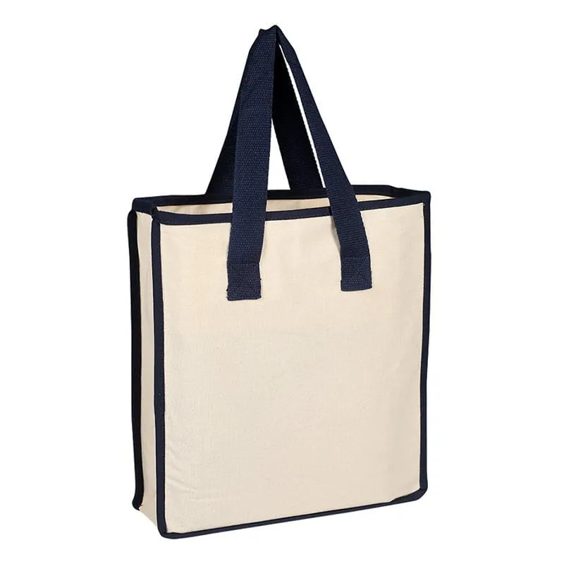 100% Cotton Canvas Shopping Bag with Heavy Cotton Dyed Web Handles and Dyed Piping accent