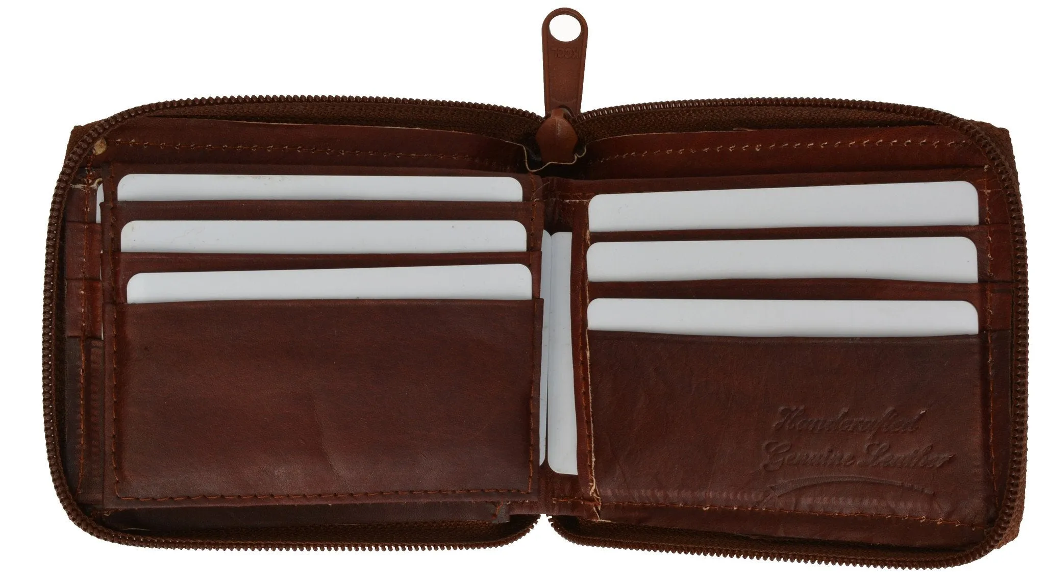 1556CF cowhide leather men's zip around bi fold outside ID flap up bill wallet