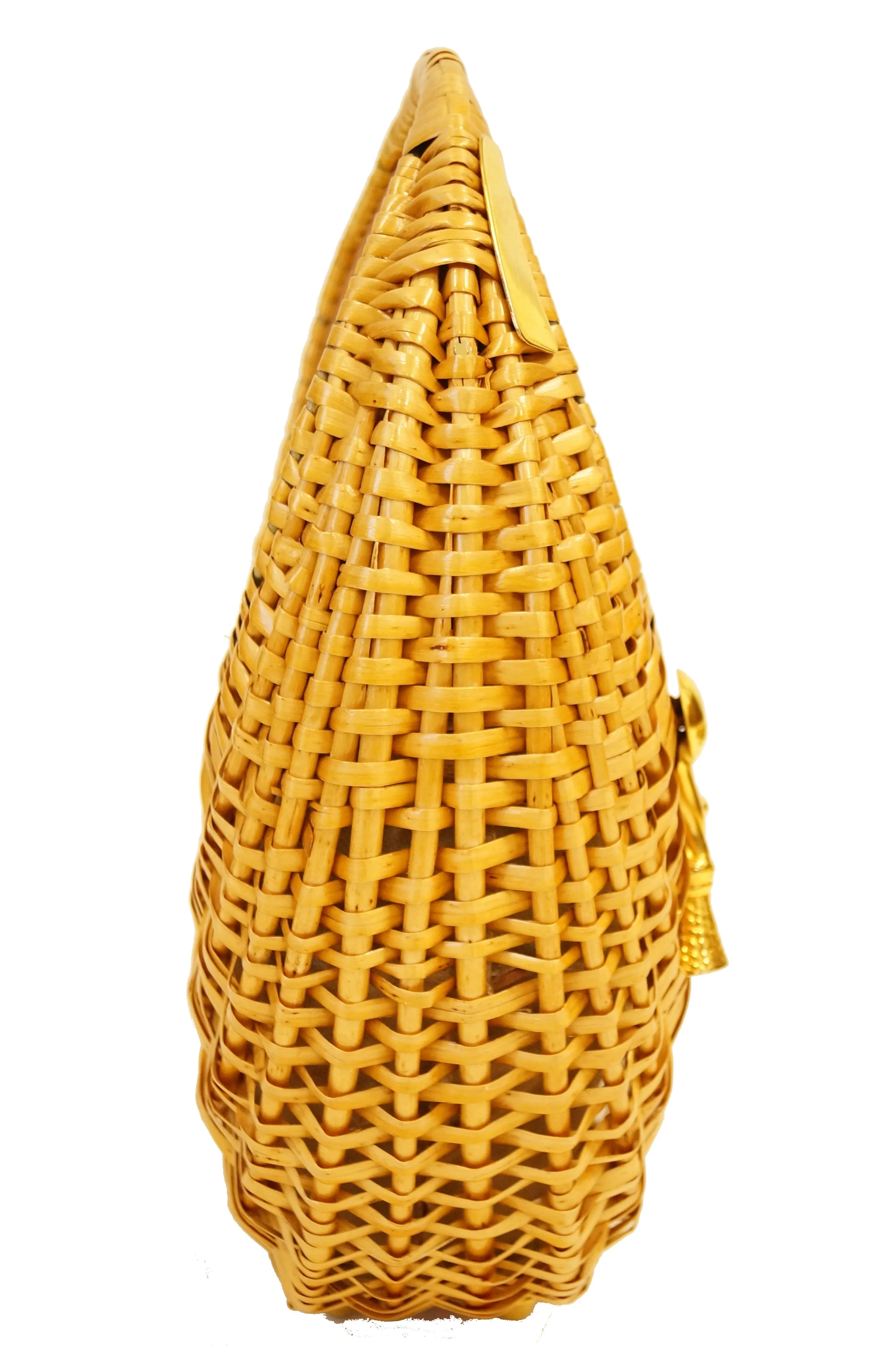 1950s Koret Crescent Flat Reed Basket Handbag with Gold Tassel