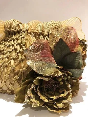 2000s miu miu GOLD ORGANZA NET FLOWER BOW TOTE BAG