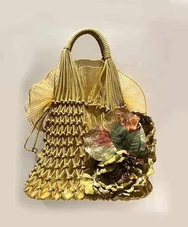 2000s miu miu GOLD ORGANZA NET FLOWER BOW TOTE BAG