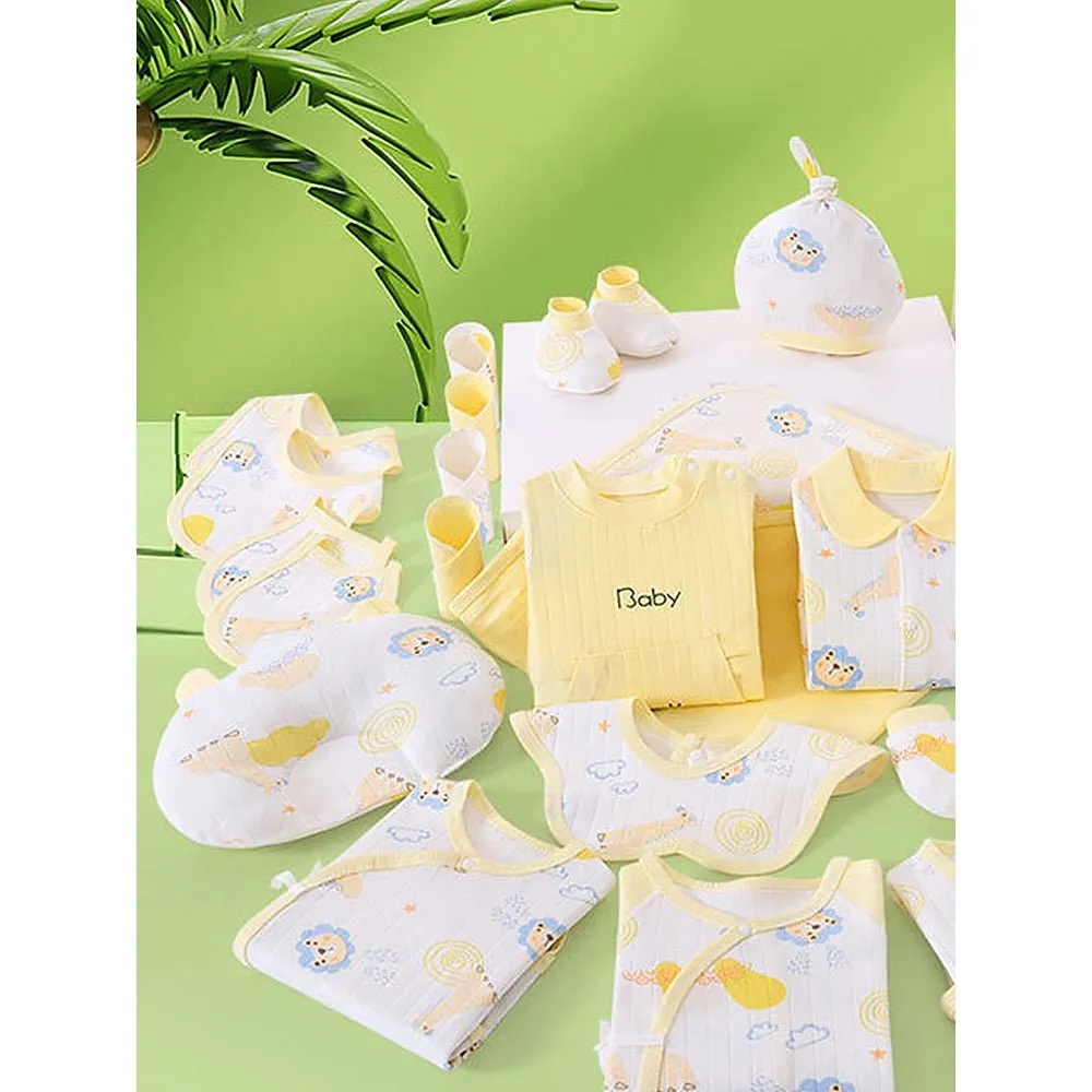 22 pcs Lemon Yellow Jungle Mini Suitcase style Newborn Hamper for Baby Boy/Baby Girl. 0-6 months