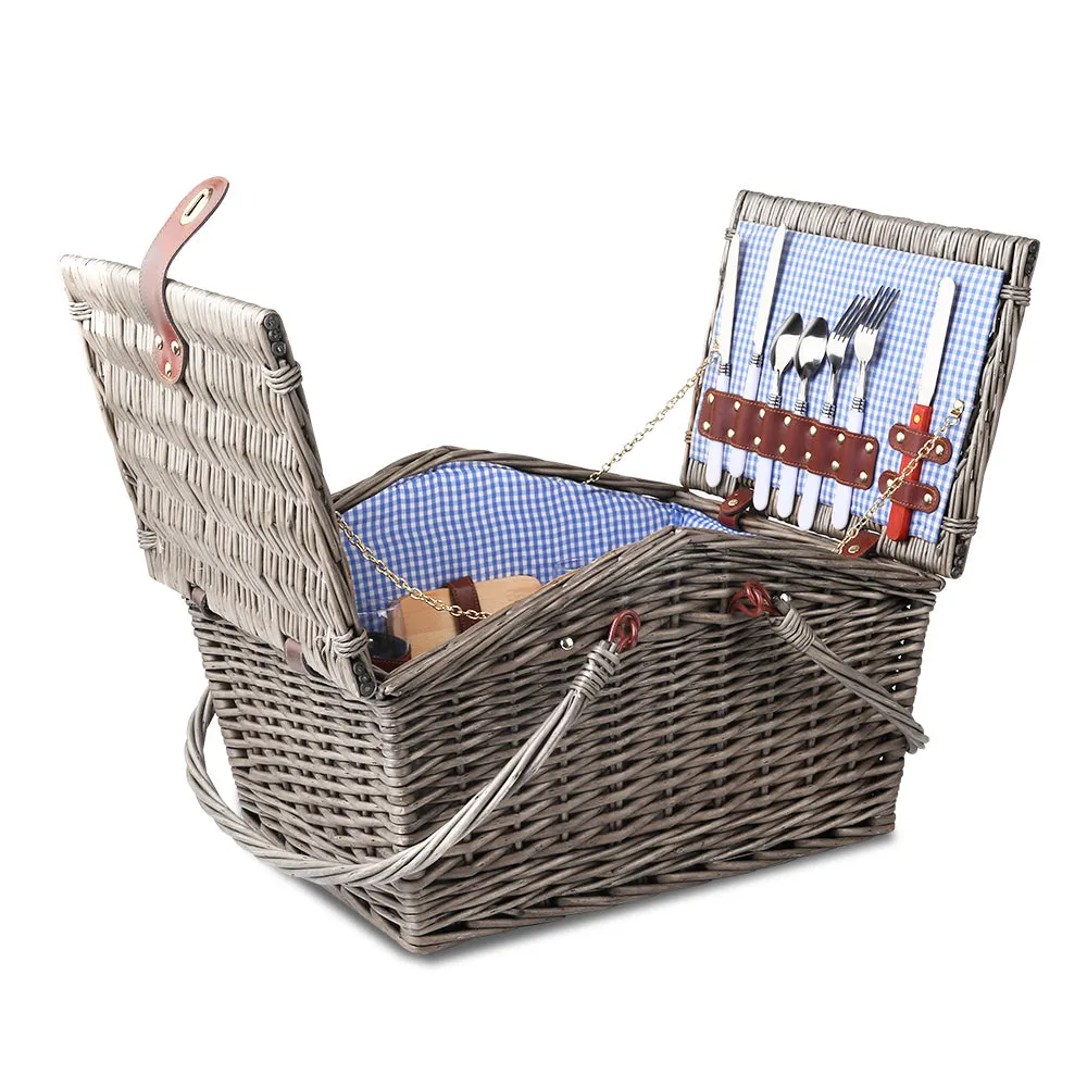 4 Person Willow Picnic Basket Set w/ Blanket, Cutlery - Alfresco