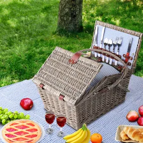 4 Person Willow Picnic Basket Set w/ Blanket, Cutlery - Alfresco