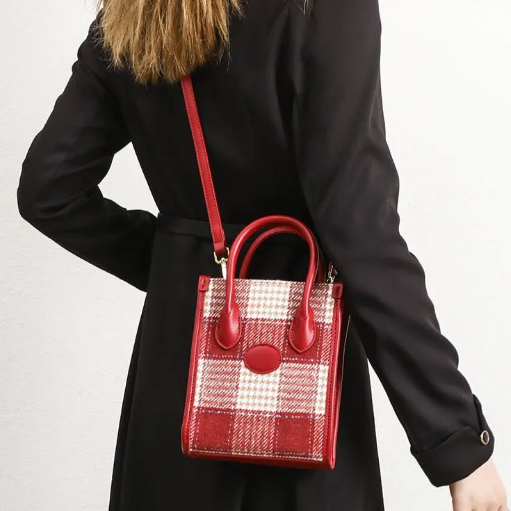 Adelin Red Tartan Woolen Mini Tote