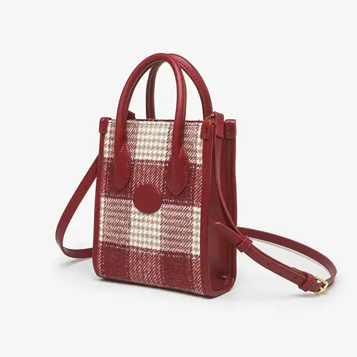 Adelin Red Tartan Woolen Mini Tote