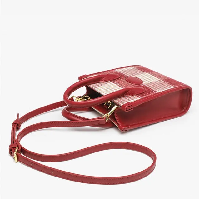 Adelin Red Tartan Woolen Mini Tote