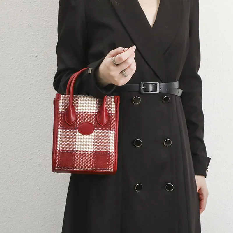 Adelin Red Tartan Woolen Mini Tote