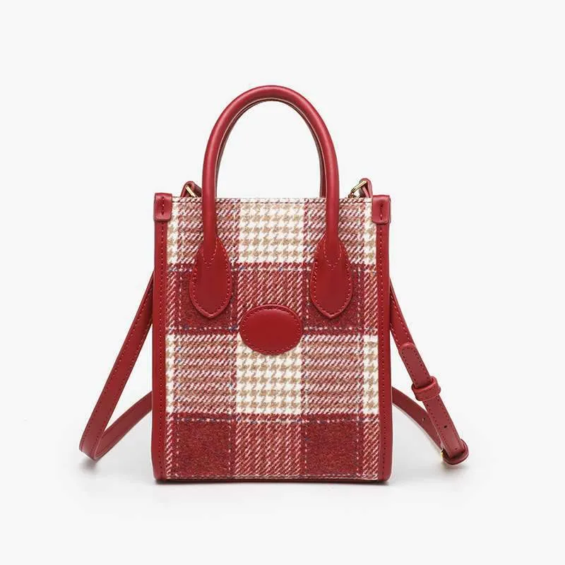 Adelin Red Tartan Woolen Mini Tote