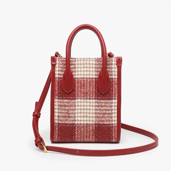 Adelin Red Tartan Woolen Mini Tote