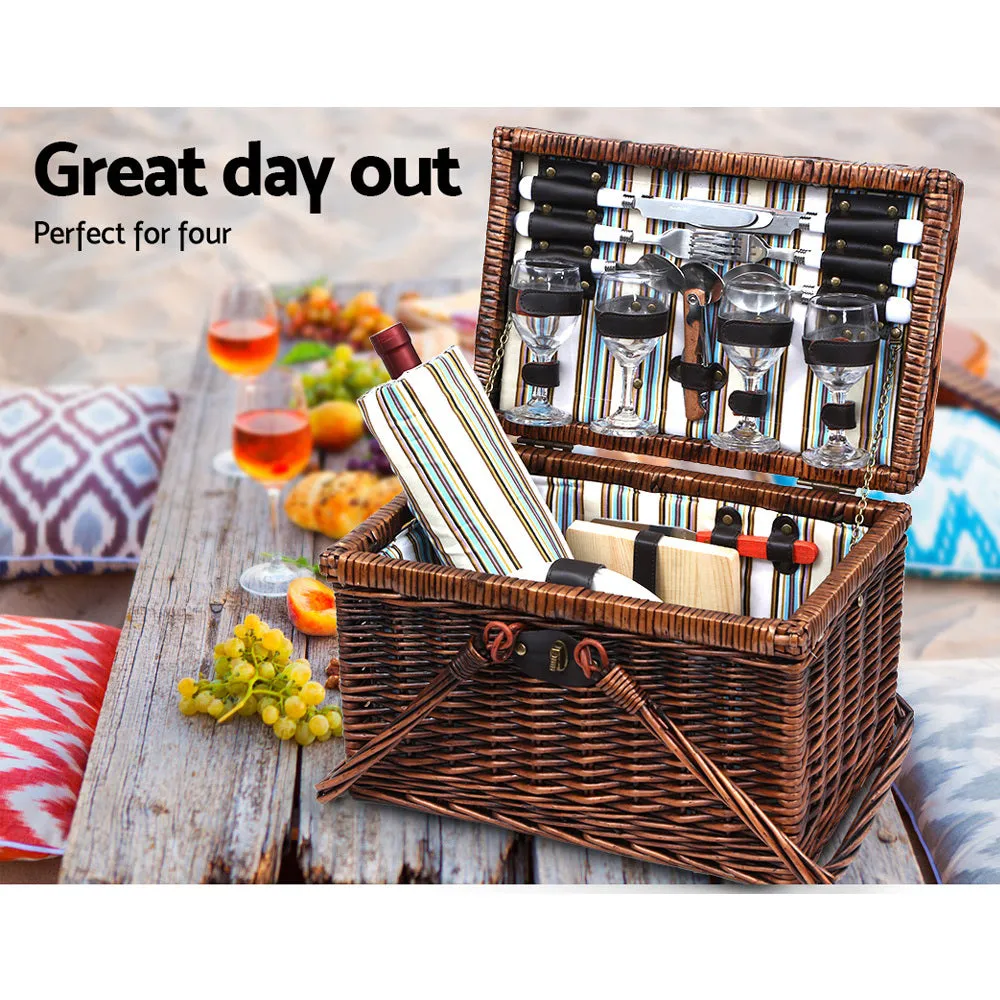 Alfresco 4 Person Picnic Basket Set Deluxe Folding Outdoor Insulated Liquor bag