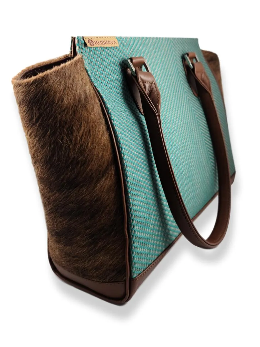 Amanda Handbag with Cowhide - Teal Hues