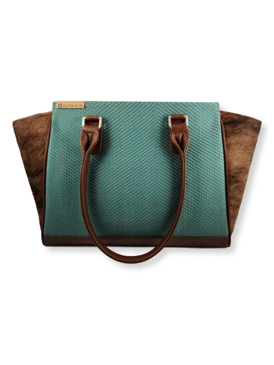 Amanda Handbag with Cowhide - Teal Hues