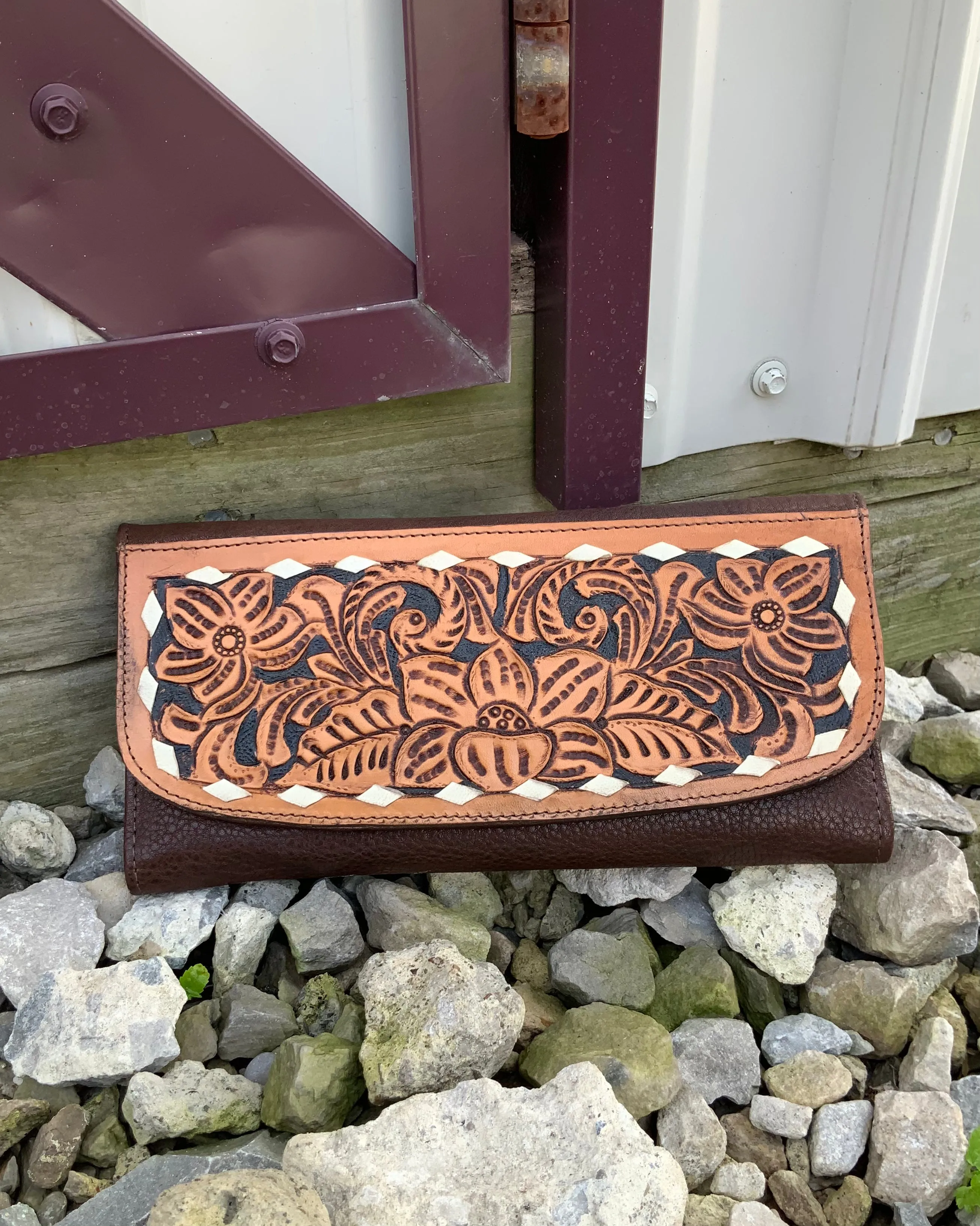 American Darling Brown Tooled Small Clutch Purse ADBGM102W