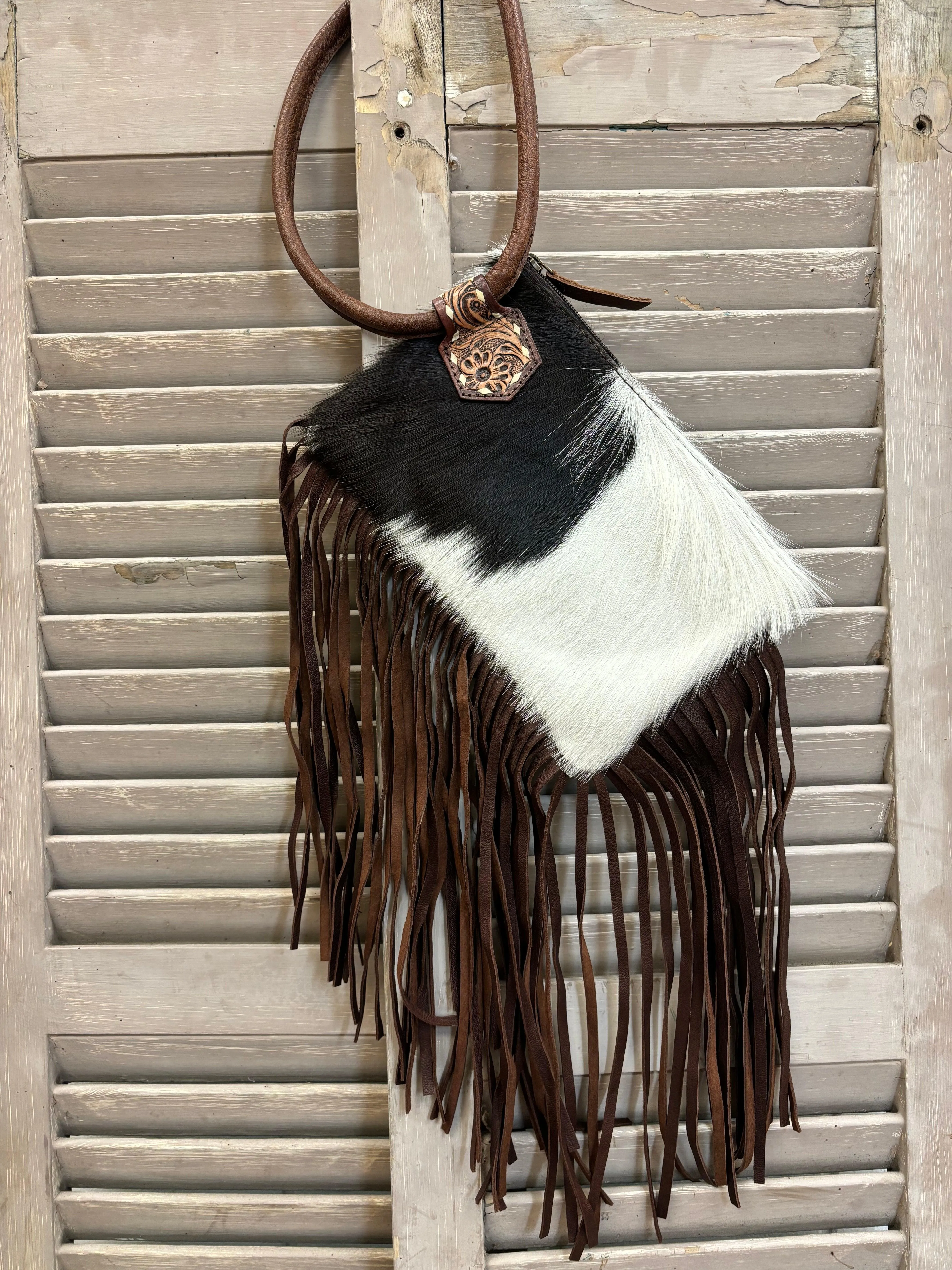 American Darling Hair On Cowhide Fringe Circle Strap Purse ADBG1155