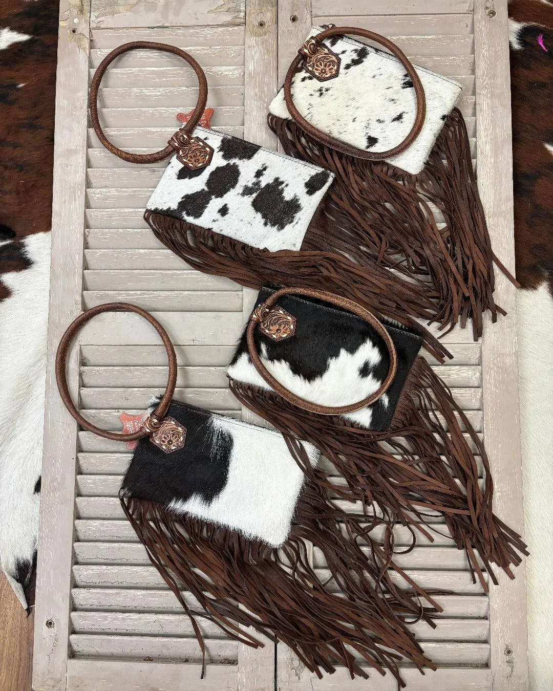 American Darling Hair On Cowhide Fringe Circle Strap Purse ADBG1155