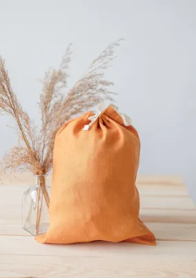 Apricot Orange Linen Drawstring Storage Bag