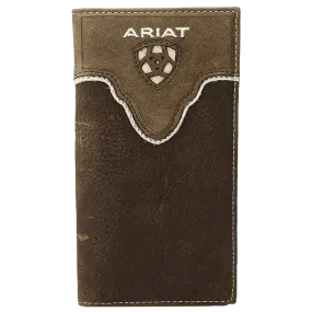 ARIAT Men's Distressed Brown Shield Inlay Bi-Fold Wallet