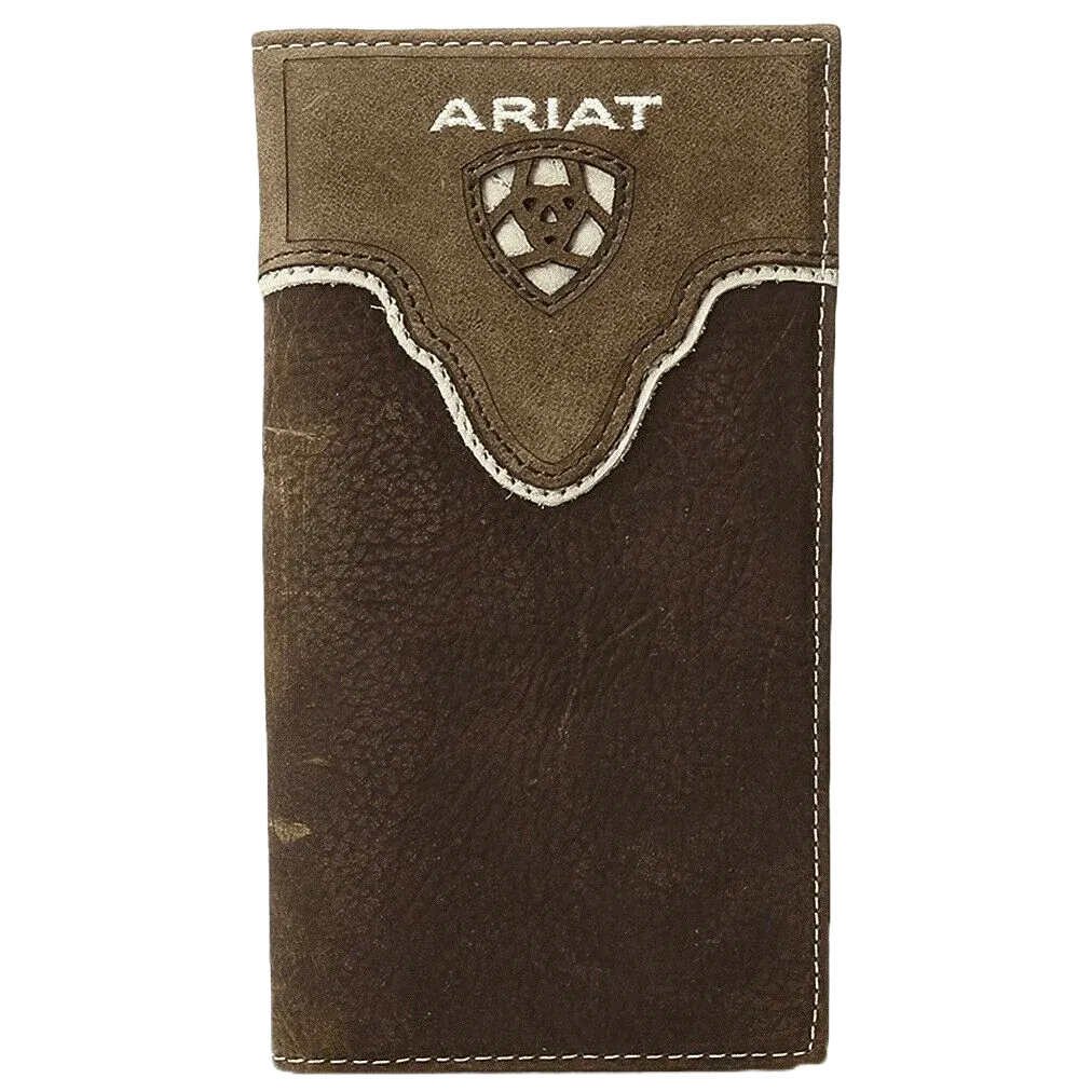 ARIAT Men's Distressed Brown Shield Inlay Bi-Fold Wallet