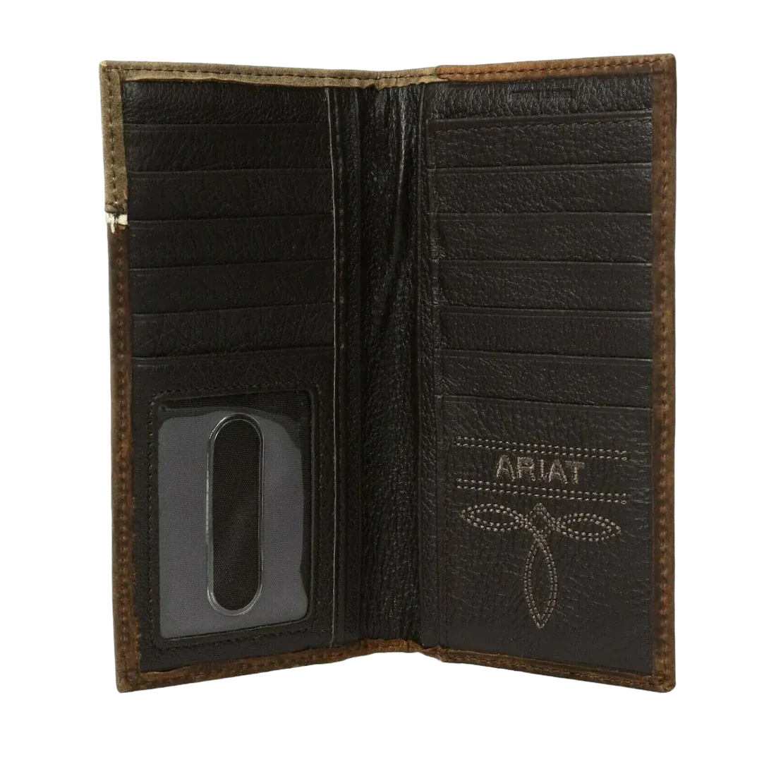 ARIAT Men's Distressed Brown Shield Inlay Bi-Fold Wallet