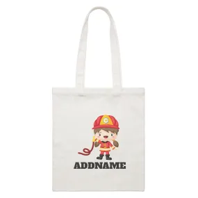 Birthday Firefighter Girl Holding Water Hose Addname White Canvas Bag