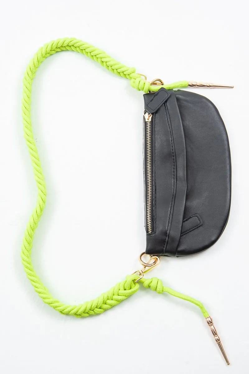 Black Neon Green Rope Detail Handbag - Israa