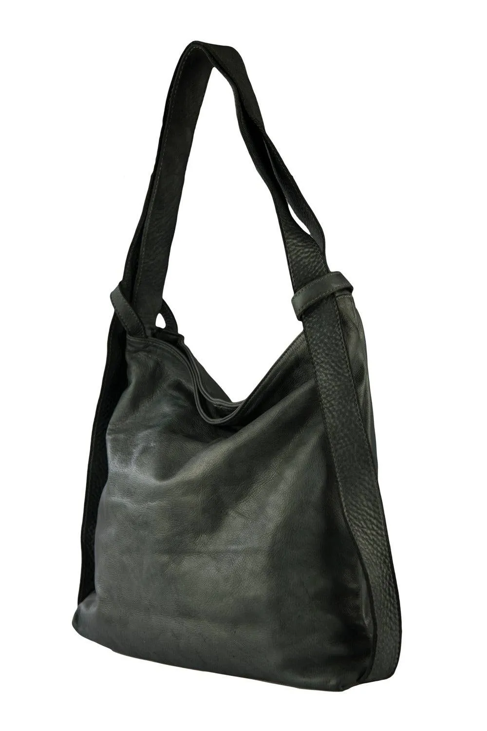 Black Super Soft Calf Washed Leather Handbag Backpack Made In Italy