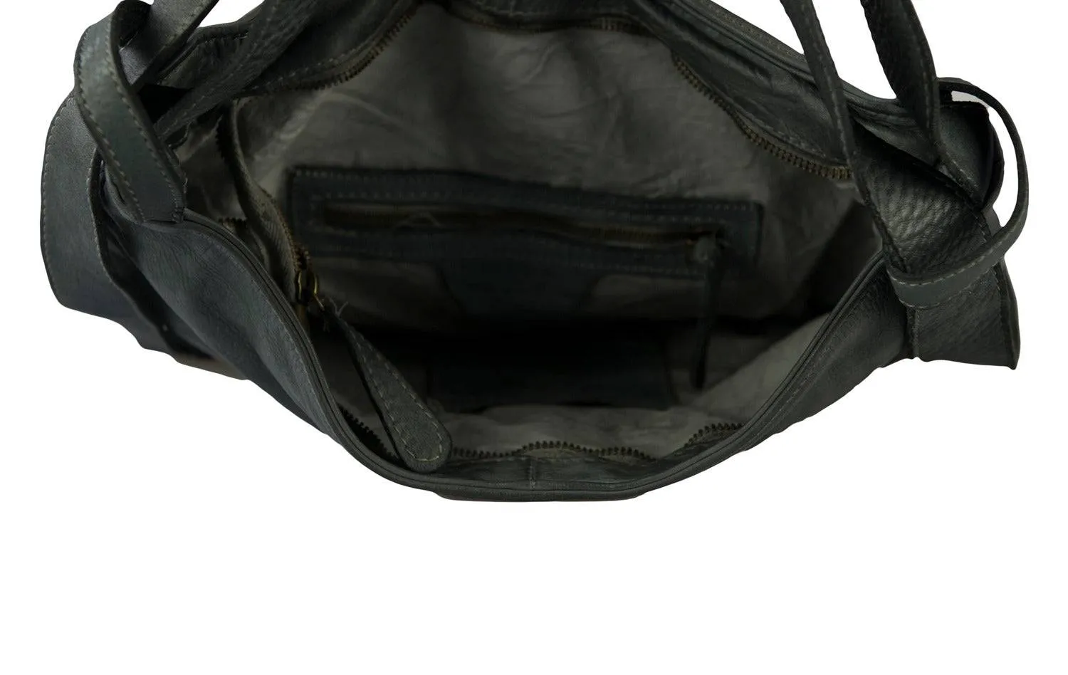 Black Super Soft Calf Washed Leather Handbag Backpack Made In Italy