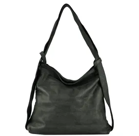 Black Super Soft Calf Washed Leather Handbag Backpack Made In Italy