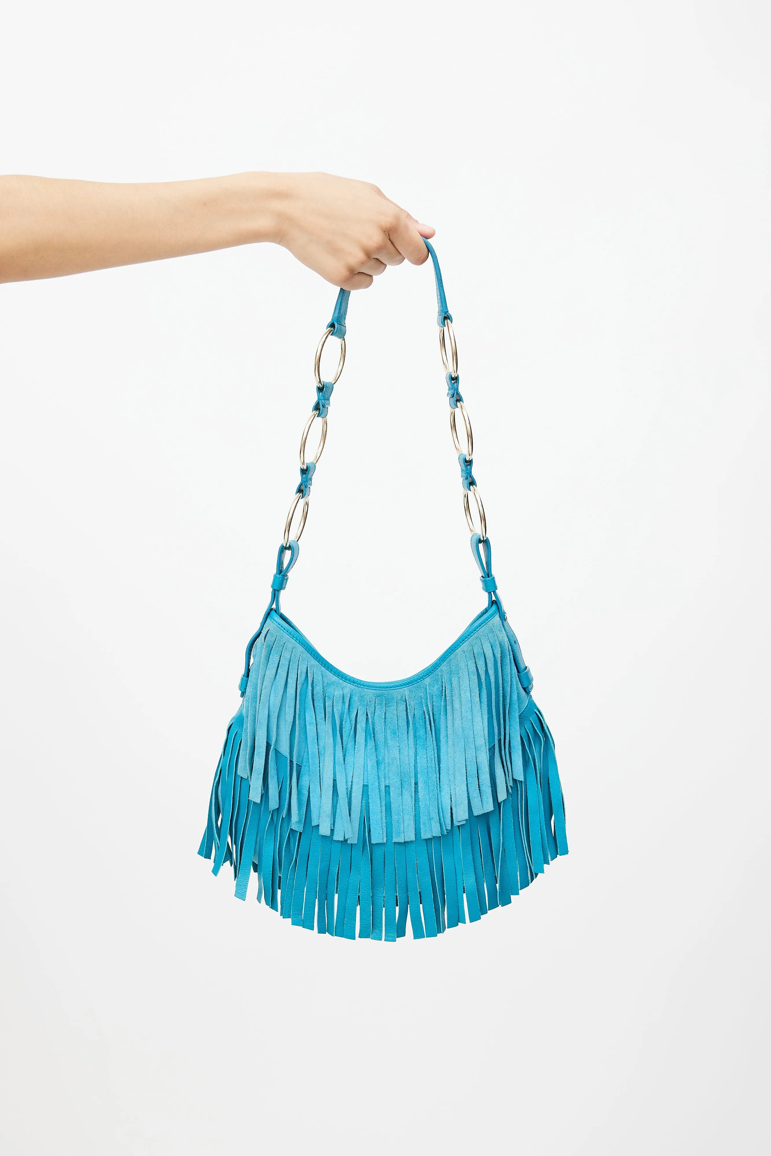 Blue Suede Boheme Fringe Shoulder Bag