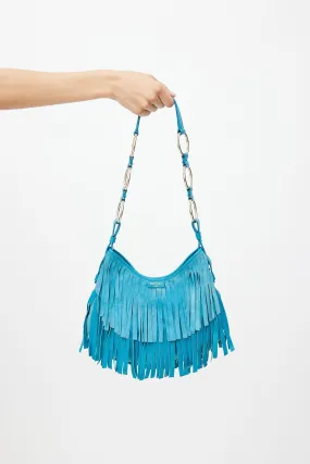 Blue Suede Boheme Fringe Shoulder Bag