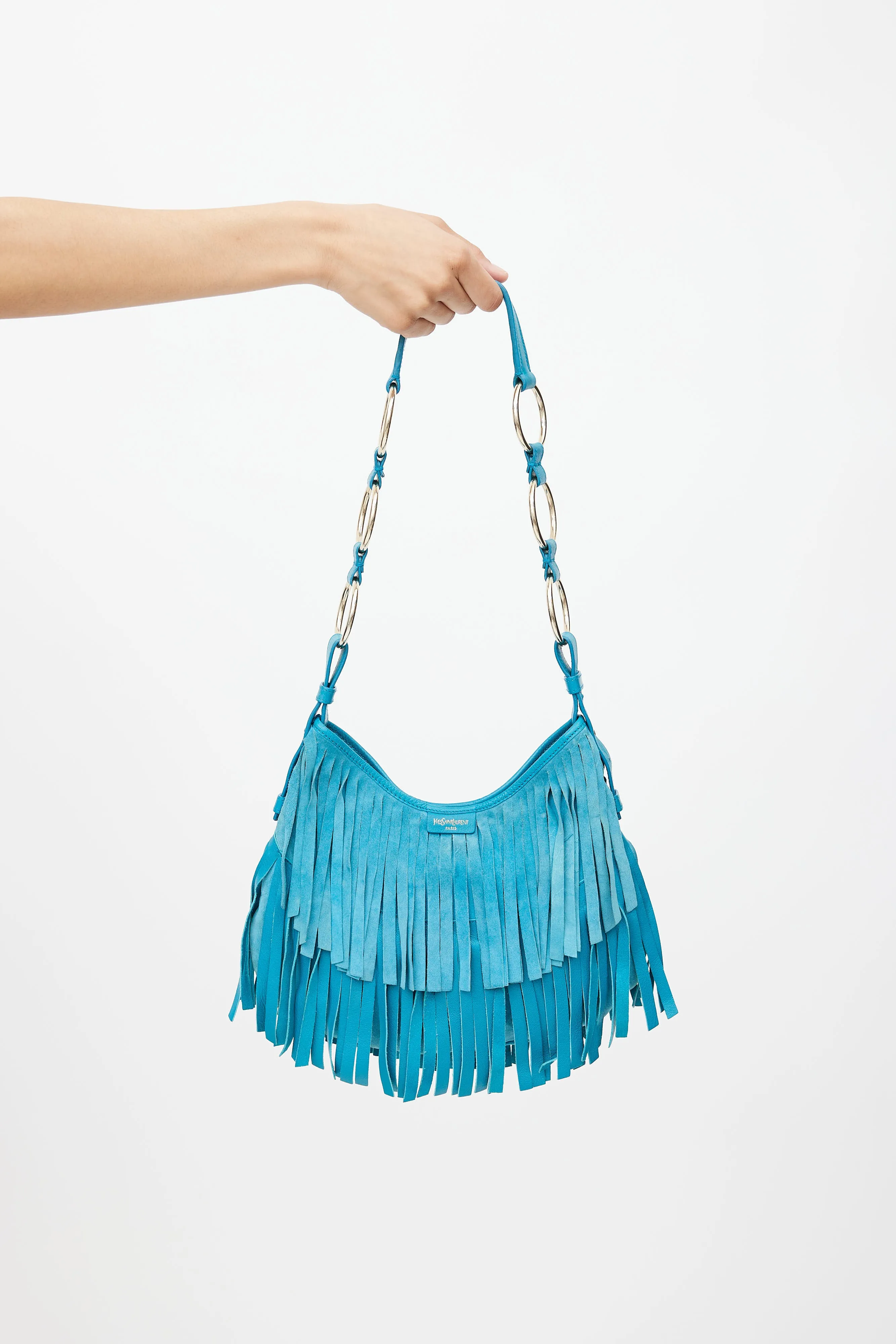 Blue Suede Boheme Fringe Shoulder Bag