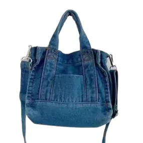 Blues- the Denim Blue Top Stitched Handbag 2 Colors 2 Sizes