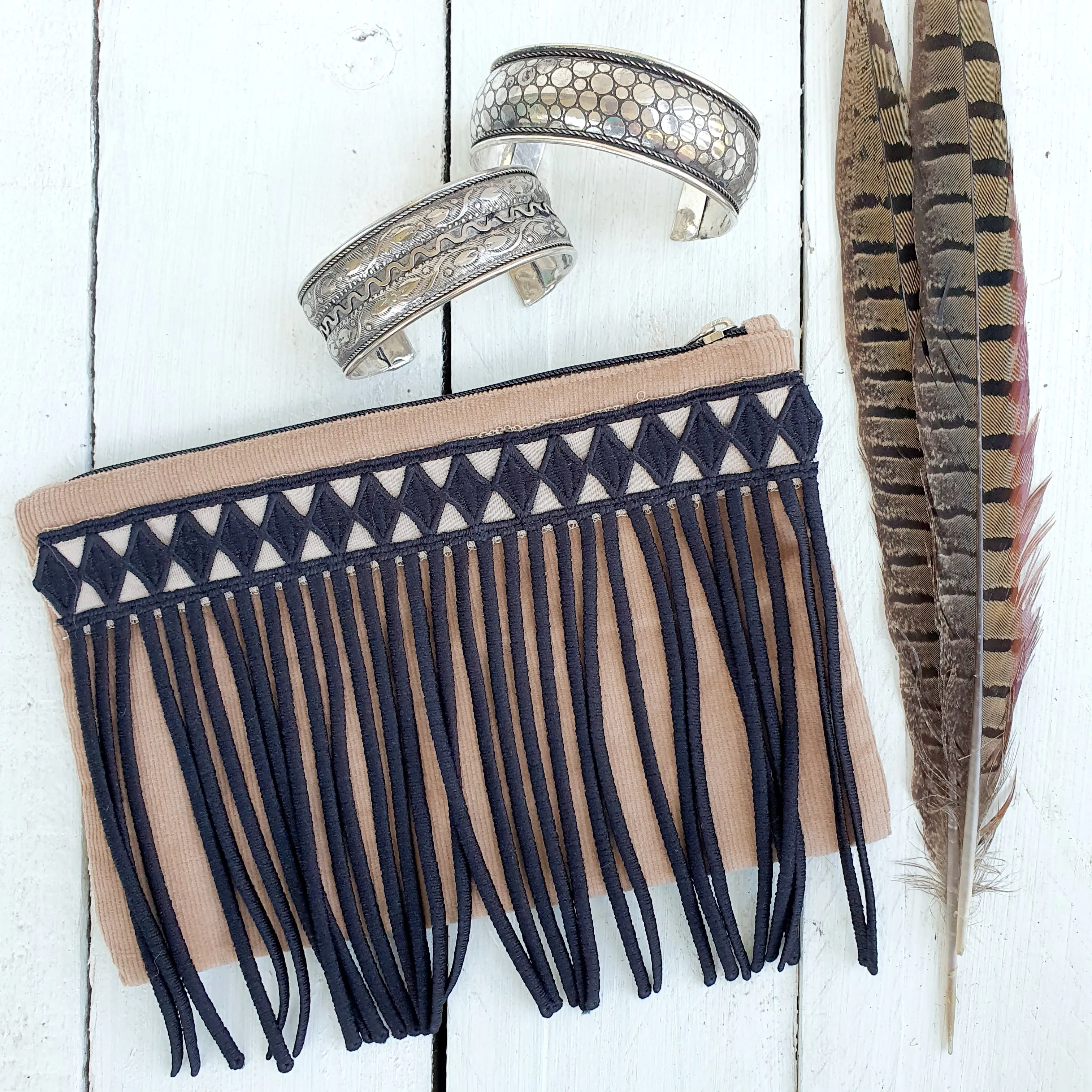 Boho Fringe Lace Bag - Tan