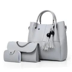 Bosolos Mujers Woman Tote Handbag 3 in 1 Set - Grey