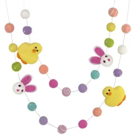 Bunny & Chick Easter Felt Ball Garland- Bright Colors Swirls & Dots