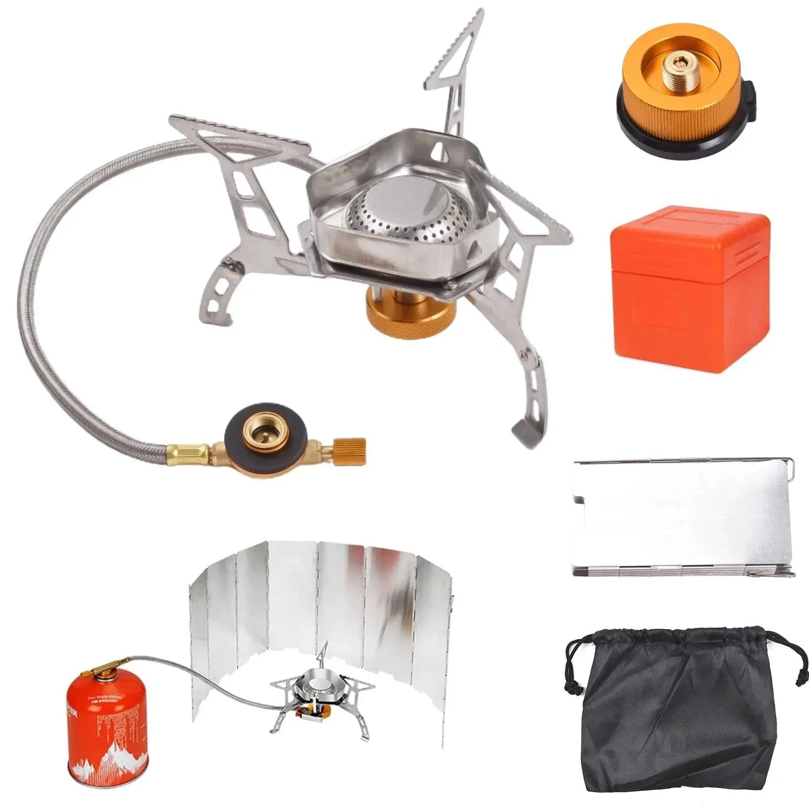 Camping Stove Portable Gas Stove  Outdoor Cooking Stove Camping Gas Stove Kit for Hiking Lightweight and Foldable