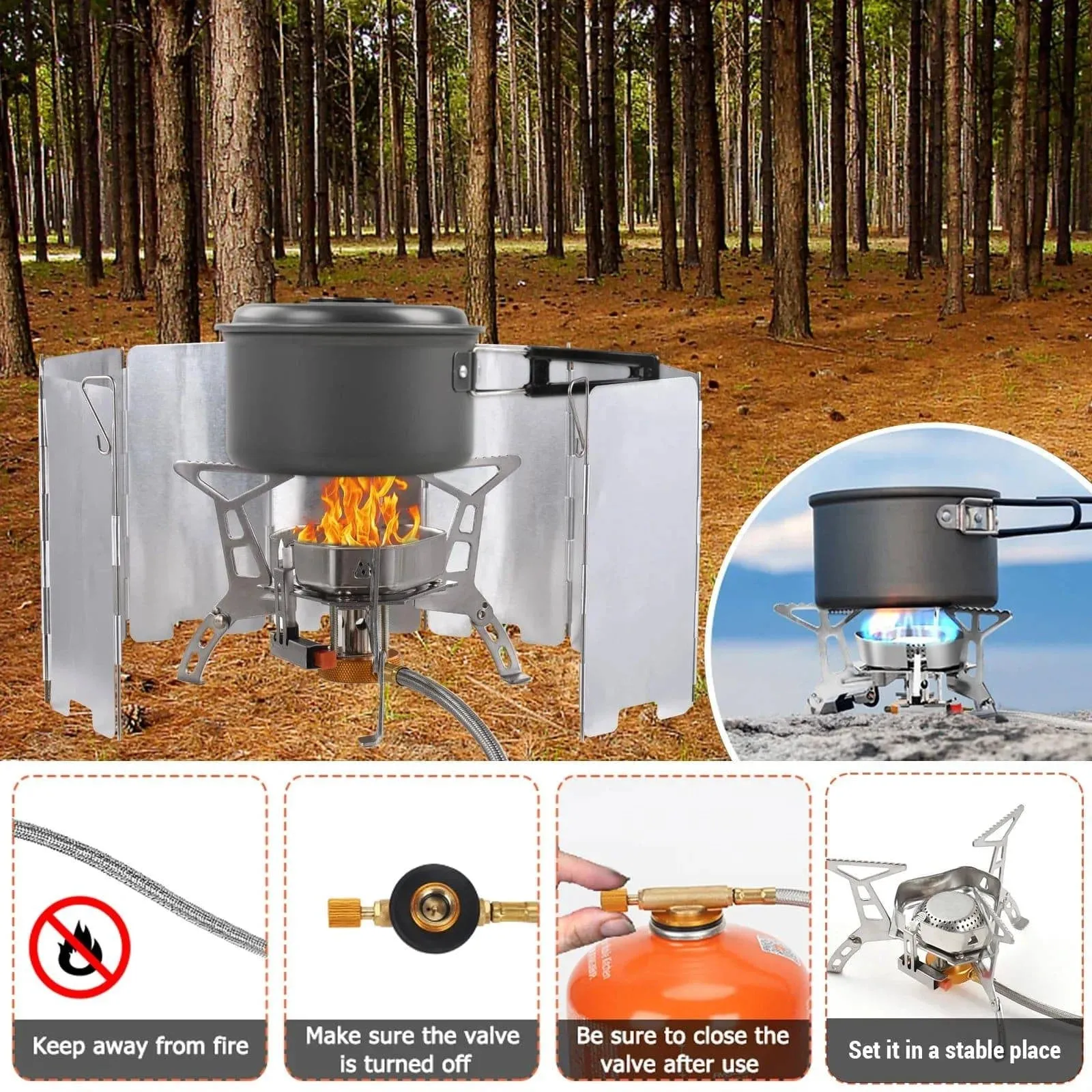 Camping Stove Portable Gas Stove  Outdoor Cooking Stove Camping Gas Stove Kit for Hiking Lightweight and Foldable