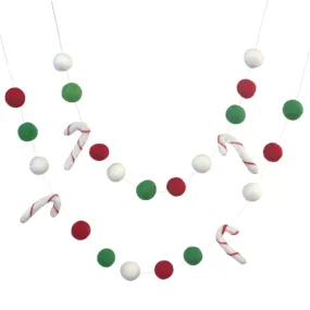 Candy Cane Felt Garland- Kelly Green, Red, White