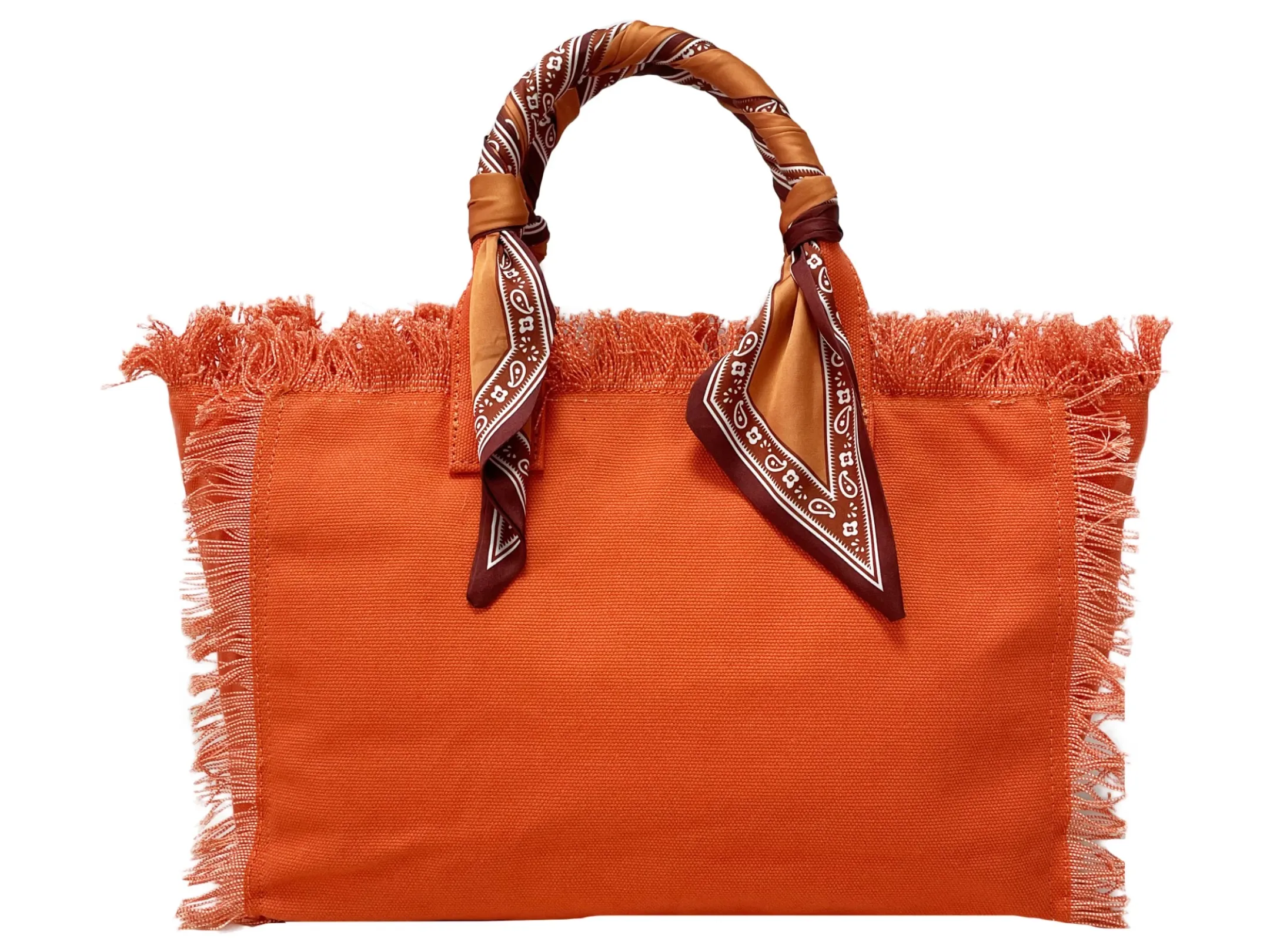 Canvas Fringe Tote Bag w/ Bandana Handle - Assorted Colors