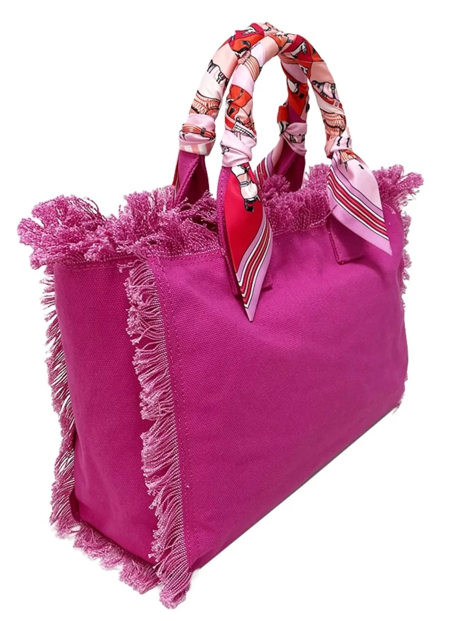 Canvas Fringe Tote Bag w/ Bandana Handle - Assorted Colors