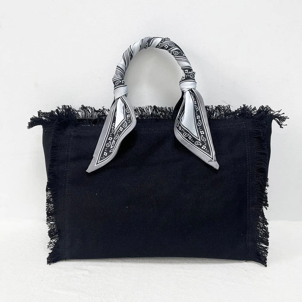 Canvas Fringe Tote Bag w/ Bandana Handle - Assorted Colors