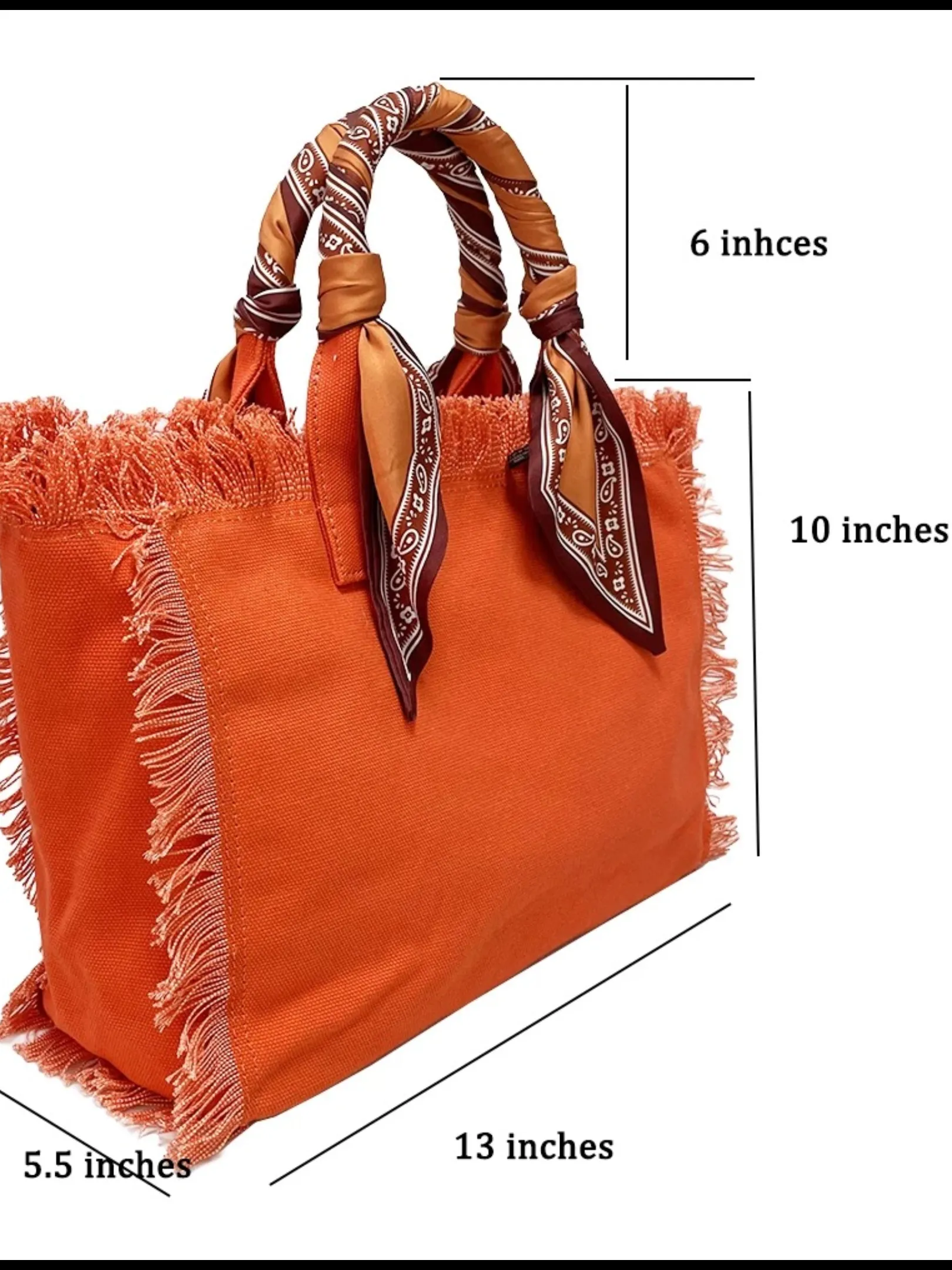 Canvas Fringe Tote Bag w/ Bandana Handle - Assorted Colors