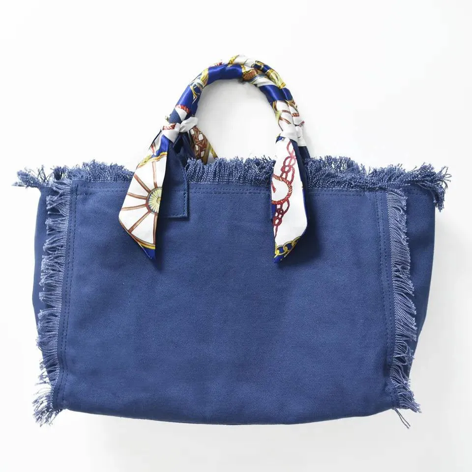 Canvas Fringe Tote Bag w/ Bandana Handle - Assorted Colors