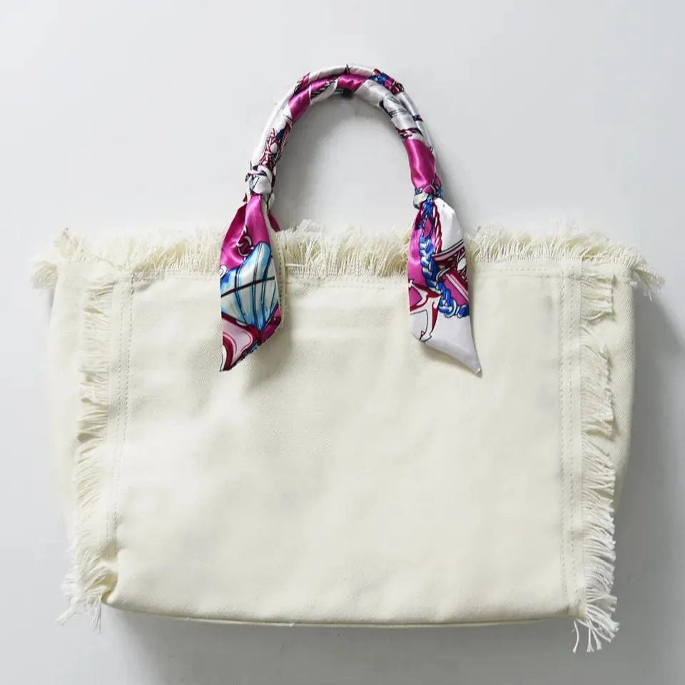 Canvas Fringe Tote Bag w/ Bandana Handle - Assorted Colors