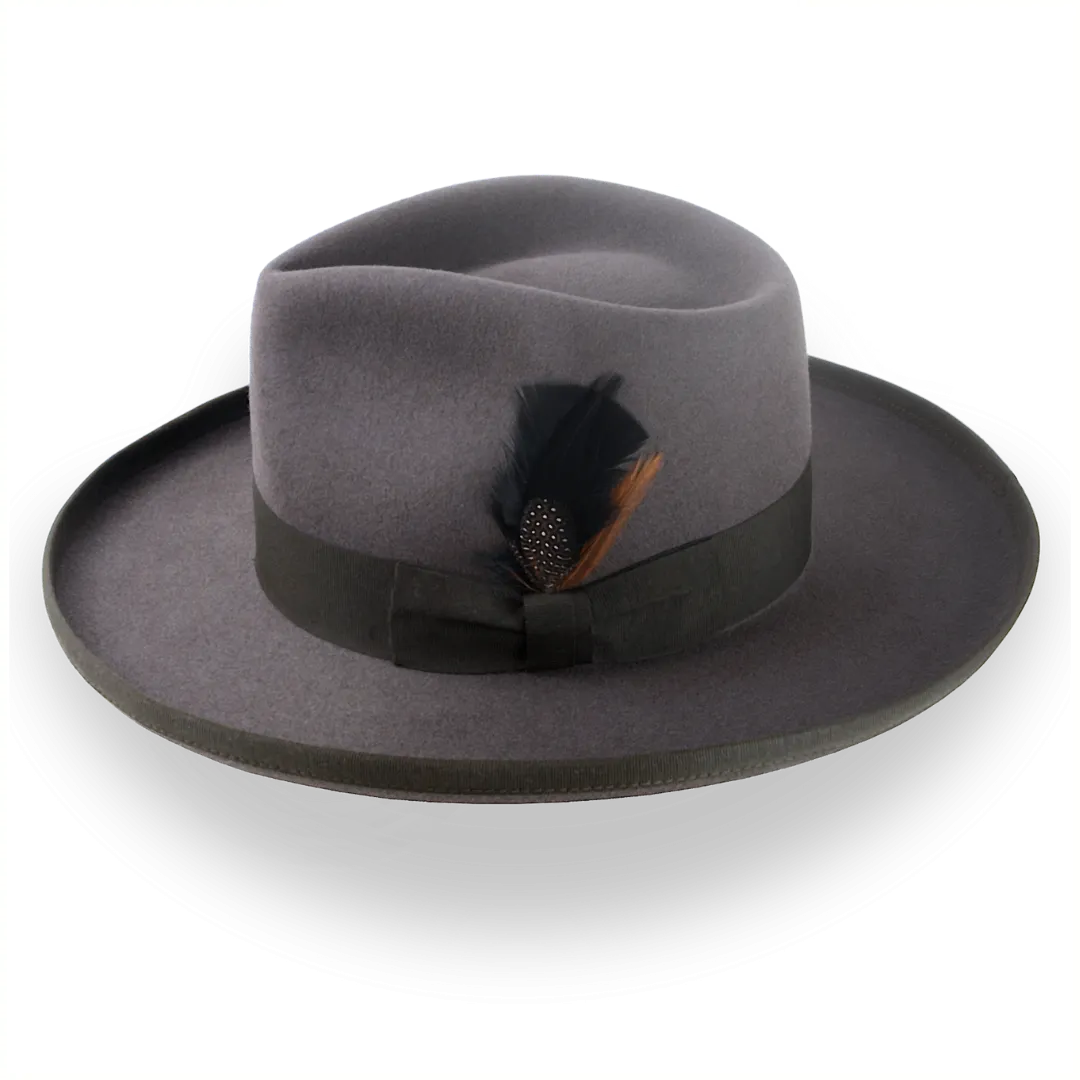 Caribou Grey Wide Rolled Brim Fedora Hat in Fur Felt | The Rooster