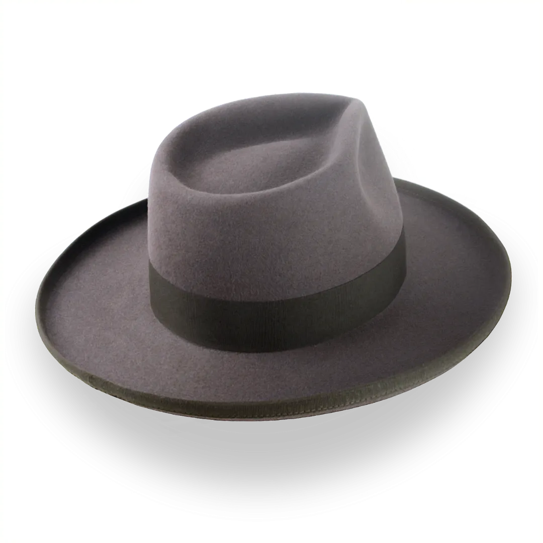 Caribou Grey Wide Rolled Brim Fedora Hat in Fur Felt | The Rooster