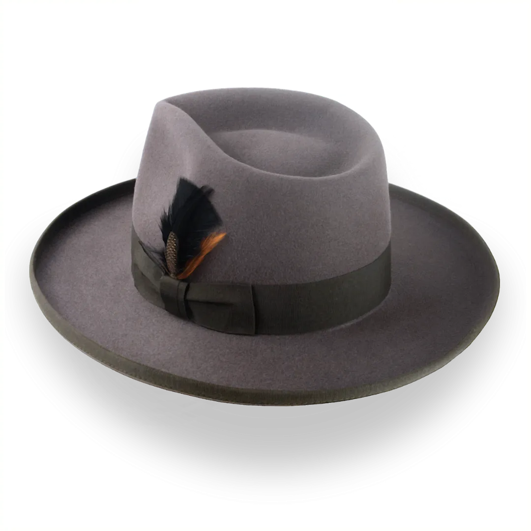 Caribou Grey Wide Rolled Brim Fedora Hat in Fur Felt | The Rooster