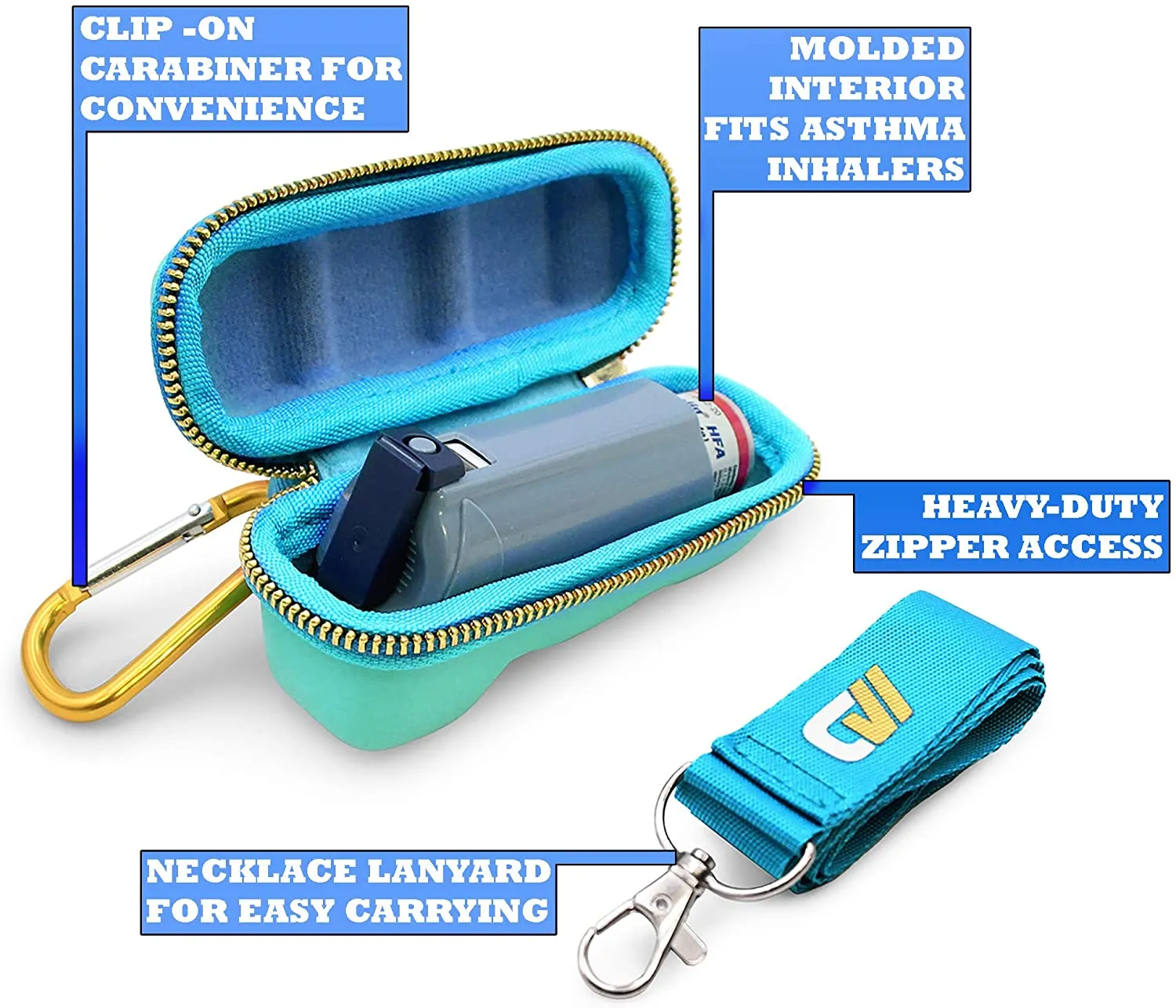 Casematix Turquoise Asthma Inhaler Travel Case, Does Not Include Inhaler Medicine