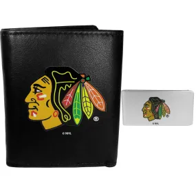 Chicago Blackhawks Leather Tri-fold Wallet & Money Clip